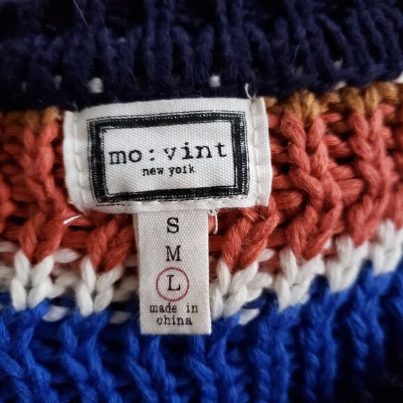 Mo : Vint Open-Knit Sweater Striped Crew Retro Striped Acrylic Women Large - Picture 8 of 10